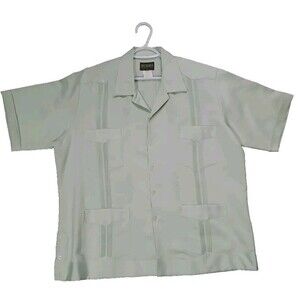 D'CARLOS Men's Light Green Satin Guayabera Shirt Size XXL 2XL Made In Yucatan MX